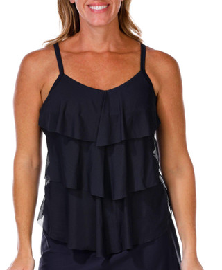 Thumbnail 1: Island Waves Island Waves Womens Solid Tiered Tankini Top 