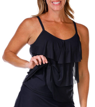 Thumbnail 2: Island Waves Island Waves Womens Solid Tiered Tankini Top 