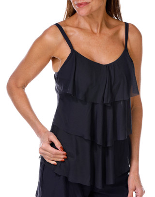 Thumbnail 4: Island Waves Island Waves Womens Solid Tiered Tankini Top 