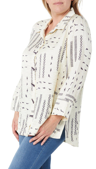 Thumbnail 3: Erin London Erin London 3/4 Sleeve Button Down Shimmer Top 