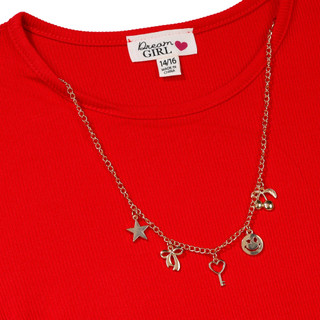 Thumbnail 2: DREAMGIRL Dream Girl Big Girls Short Sleeve with Gold Necklace Top 