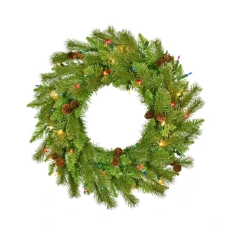 Thumbnail 1: Kurt Adler 24 in. Pre-Lit Multi-Colored Incandescent Pinecone Wreath 