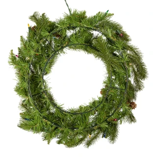 Thumbnail 2: Kurt Adler 24 in. Pre-Lit Multi-Colored Incandescent Pinecone Wreath 