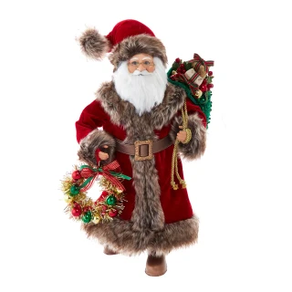 Thumbnail 1: Kurt Adler Kurt Adler 17 in. Red Santa with Gray Fur Wreath & Bag 