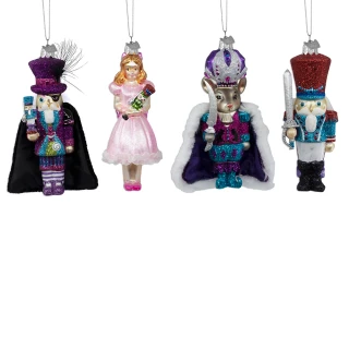 Thumbnail 2: NOBLE GEMS Noble Gems 4 Pc. Glass Nutcracker Suite Ornament Set 