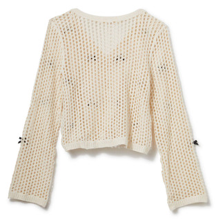 Thumbnail 2: REBELLION Rebellion Juniors Long Sleeve Bow Button Front Crochet Top 