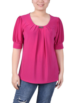 Thumbnail 1: NY COLLECTION Petite Short Sleeve Balloon Sleeve Top With Hardware 