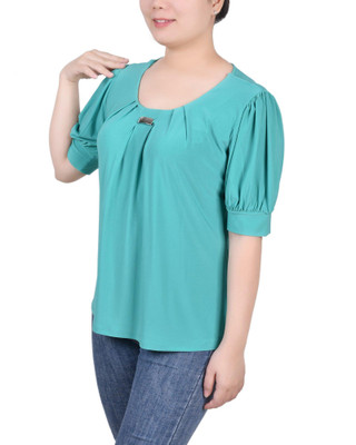 Thumbnail 3: NY COLLECTION Petite Short Sleeve Balloon Sleeve Top With Hardware 