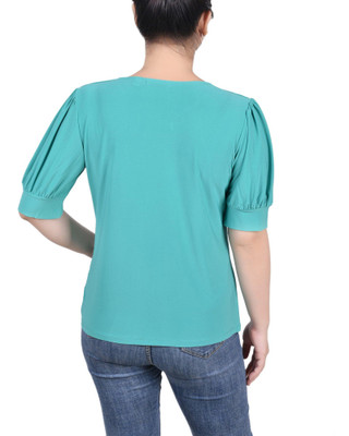 Thumbnail 2: NY COLLECTION Petite Short Sleeve Balloon Sleeve Top With Hardware 