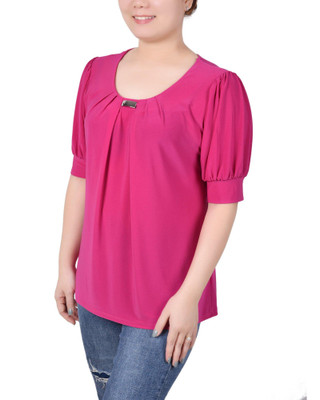 Thumbnail 3: NY COLLECTION Petite Short Sleeve Balloon Sleeve Top With Hardware 