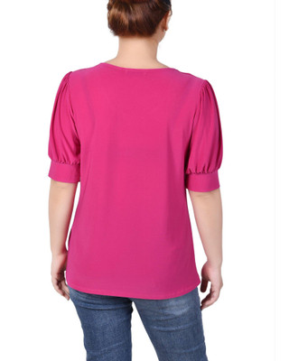 Thumbnail 2: NY COLLECTION Petite Short Sleeve Balloon Sleeve Top With Hardware 