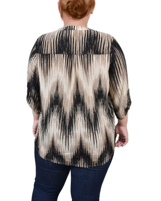 Thumbnail 2: NY COLLECTION NY Collection Plus Size 3/4 Roll Tab Sleeve Y Neck Top 