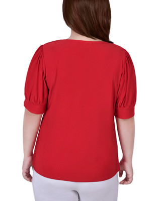 Thumbnail 2: NY COLLECTION NY Collection Plus Short Balloon Sleeve Top With Hardware 