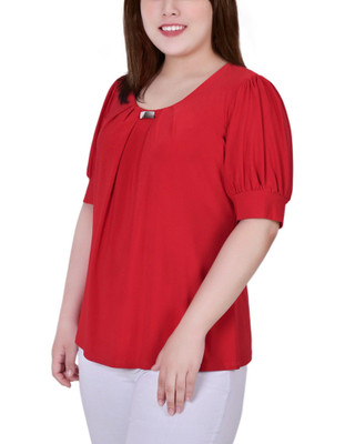 Thumbnail 3: NY COLLECTION NY Collection Plus Short Balloon Sleeve Top With Hardware 