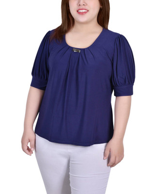 Thumbnail 1: NY COLLECTION NY Collection Plus Short Balloon Sleeve Top With Hardware 