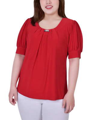 Thumbnail 1: NY COLLECTION NY Collection Plus Short Balloon Sleeve Top With Hardware 