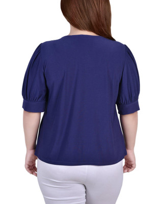 Thumbnail 2: NY COLLECTION NY Collection Plus Short Balloon Sleeve Top With Hardware 