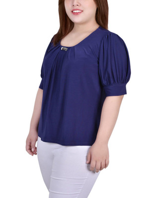Thumbnail 3: NY COLLECTION NY Collection Plus Short Balloon Sleeve Top With Hardware 