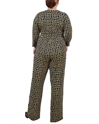 Thumbnail 2: NY COLLECTION NY Collection Womens Plus Size 3/4 Sleeve Belted Jumpsuit 