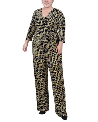 Thumbnail 1: NY COLLECTION NY Collection Womens Plus Size 3/4 Sleeve Belted Jumpsuit 