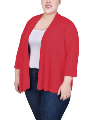 Thumbnail 3: NY COLLECTION NY Collection Plus 3/4 Sleeve Solid Cardigan 