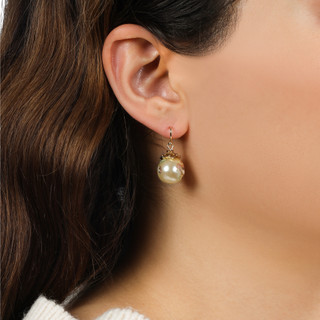 Thumbnail 2: 1928 Jewelry Vintage Goldtone Floral Pearl Decal Wire Drop Earrings 