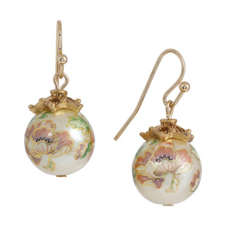 Thumbnail 1: 1928 Jewelry Vintage Goldtone Floral Pearl Decal Wire Drop Earrings 