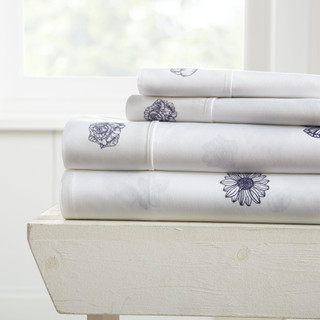 Thumbnail 1: Home Collections Home Collections Premium Ultra Soft Indigo Flowers Sheet Set 