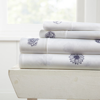 Thumbnail 2: Home Collections Home Collections Premium Ultra Soft Indigo Flowers Sheet Set 
