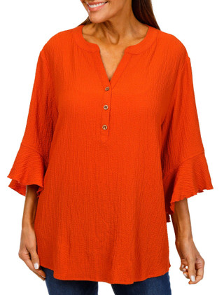 Thumbnail 1: Erin London Erin London Womens 3/4 Sleeve Ruffle Gauze Top 