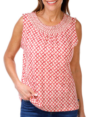 Thumbnail 1: Nautica Nautica Womens Sleeveless Embroidered Smocked Tank 