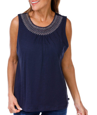 Thumbnail 1: Nautica Nautica Womens Sleeveless Embroidered Smocked Tank 