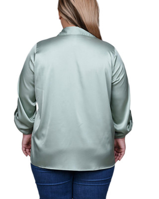 Thumbnail 2: NY COLLECTION NY Collection Plus 3/4 Sleeve Roll Tab Satin Blouse 