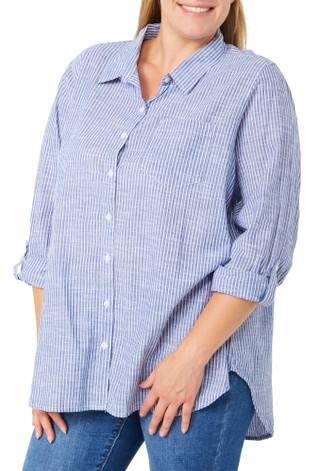Thumbnail 3: Dash Dash Plus 3/4 Sleeve Button Down Striped Top 