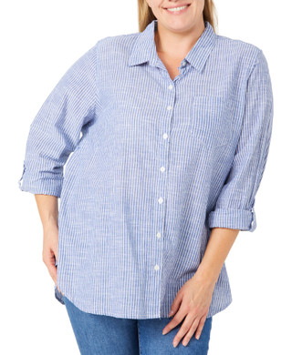 Thumbnail 1: Dash Dash Plus 3/4 Sleeve Button Down Striped Top 