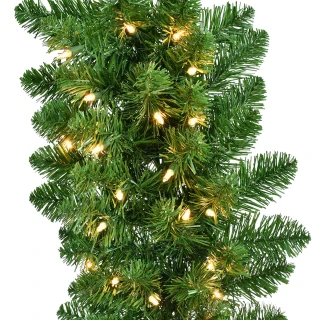 Thumbnail 2: Kurt Adler Kurt Adler 9 Ft. Prelit Clear LED Vanderbilt Garland 
