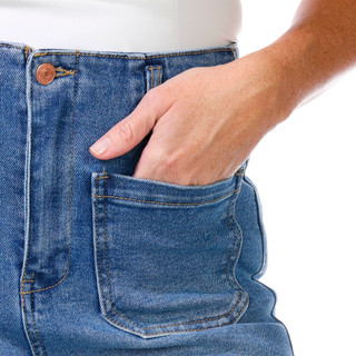 Thumbnail 2: Express Womens Solid Patch Pocket Wide Leg Jeans 