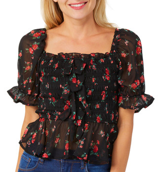Thumbnail 1: Trixxi Trixxi Juniors Short Sleeve Floral Chiffon Top 