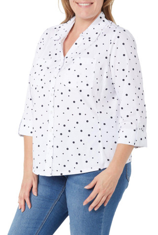 Thumbnail 3: Coral Bay Coral Bay Womens 3/4 Sleeve Polka Dot Button Down Top 