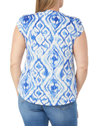 Thumbnail 2: Blue Sol Blue Sol Womens Cap Sleeve Ikat Print Top 