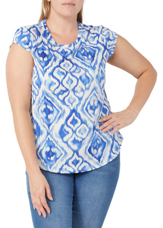 Thumbnail 1: Blue Sol Blue Sol Womens Cap Sleeve Ikat Print Top 