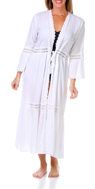 Thumbnail 1: Raviya Raviya Womens Long Sleeve Tie Front Kimono Coverup 