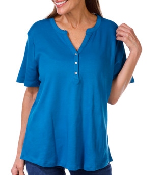 Thumbnail 4: Coral Bay Coral Bay Womens Solid Short Sleeve Henley Top 