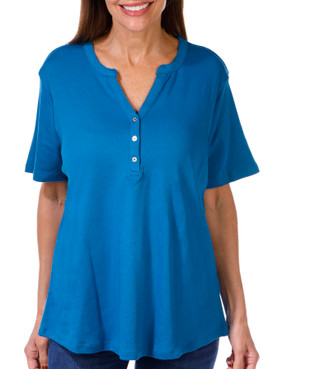 Thumbnail 1: Coral Bay Coral Bay Womens Solid Short Sleeve Henley Top 