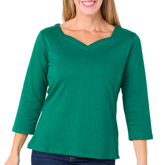 Thumbnail 1: Coral Bay Coral Bay Womens Solid 3/4 Sleeve Sweetheart Neck Top 