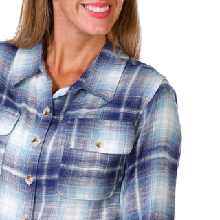 Thumbnail 2: BUNULU Bunulu Womens Long Sleeve Plaid Button Down Top 