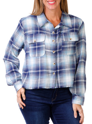 Thumbnail 1: BUNULU Bunulu Womens Long Sleeve Plaid Button Down Top 