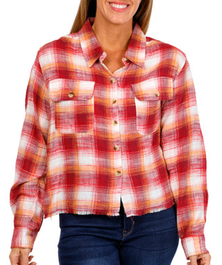 Thumbnail 1: BUNULU Bunulu Womens Long Sleeve Plaid Button Down Top 