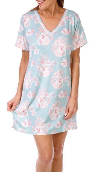 Thumbnail 1: FLORA NIKROOZ Flora Nikrooz Womens Short Sleeve Floral Lace Sleep Shirt 