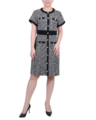 Thumbnail 1: NY COLLECTION NY Collection Womens Short Sleeve Tweed Dress 
